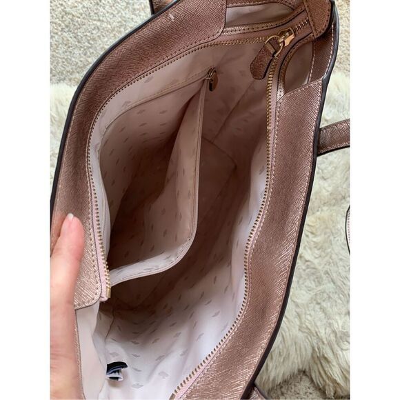 Kate Spade Tinsel Tote‎ Bag in Metallic Saffiano Rose Gold - Picture 6 of 12